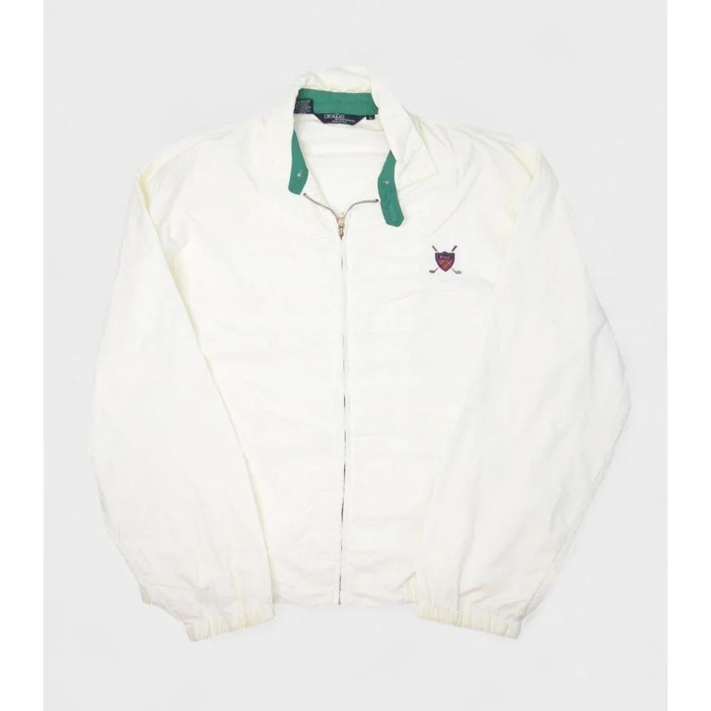 Vintage Polo Ralph Lauren Jacket Mens Large White Golf Bomber Chin Strap USA